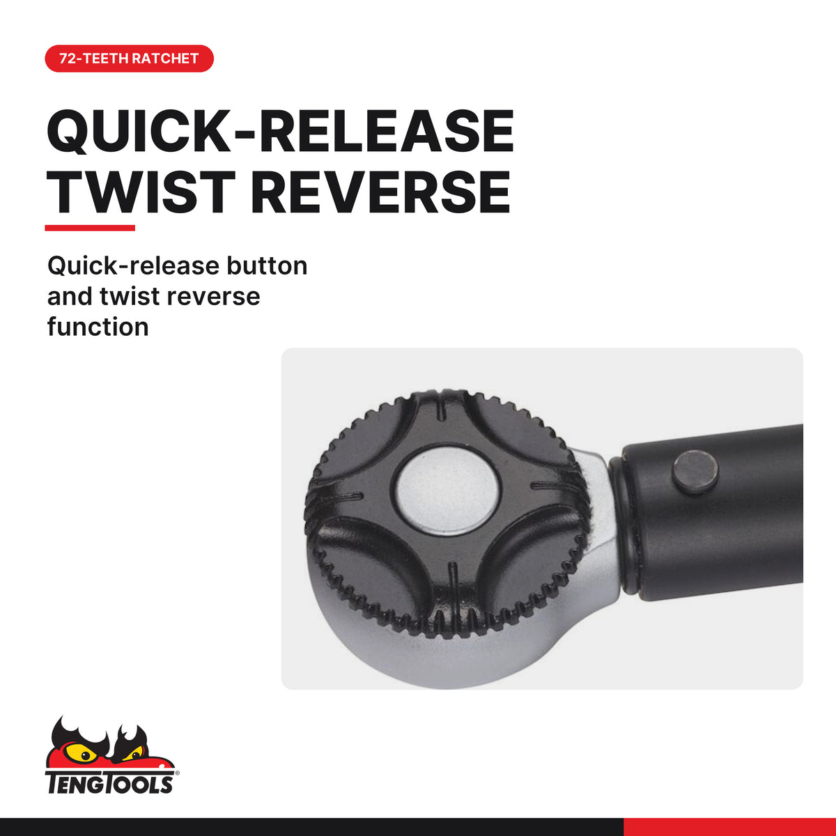 Teng Tools 1292P200 1/2 Inch Drive 40 to 200Nm Click Type 72 Teeth, quick-release button and twist reverse function