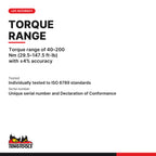 Teng Tools 1292P418 14 x 18 mm Insert Torque Wrench Body 40-200 Nm, torque range of 40–200 Nm (29.5–147.5 ft-lb) with ±4%