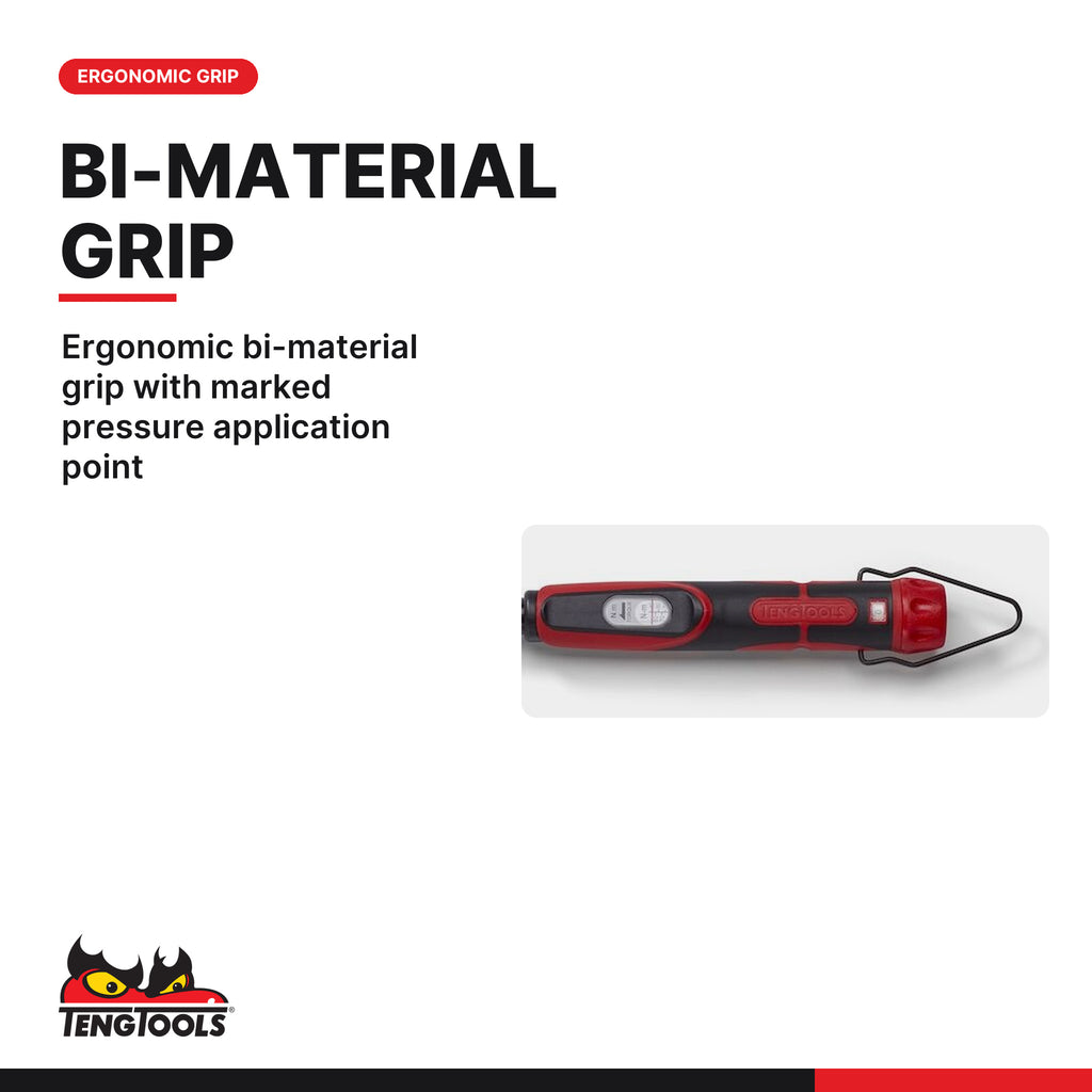 Teng Tools 1292P418 14 x 18 mm Insert Torque Wrench Body 40-200 Nm, ergonomic bi-material grip with marked pressure