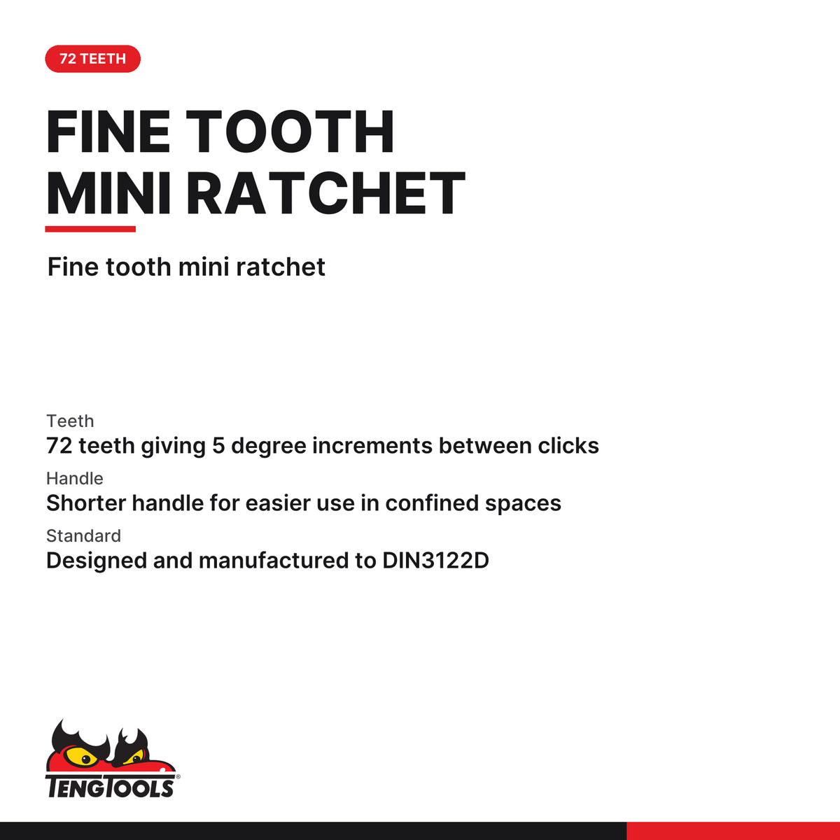 Teng Tools 1400-72MN 1/4 Inch Drive Mini Ratchet Wrench, fine tooth mini ratchet