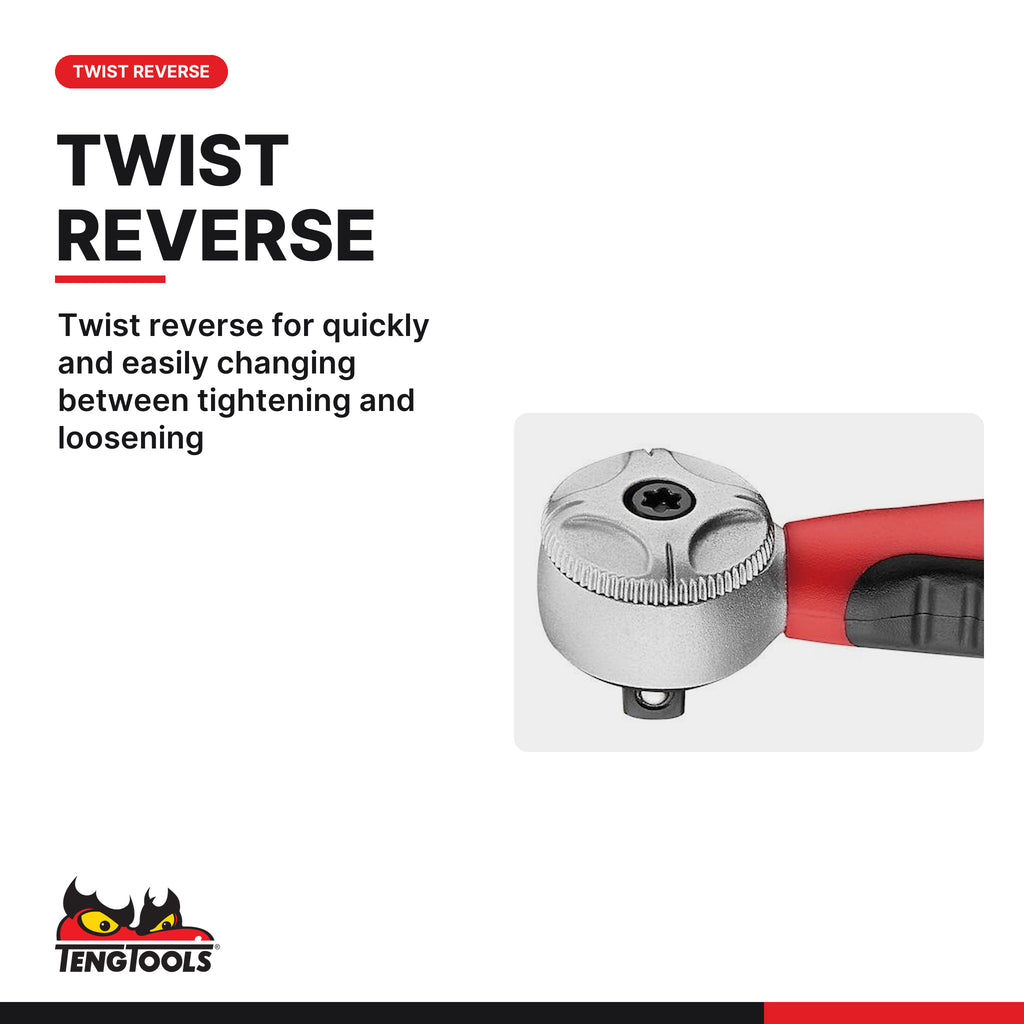 Teng Tools 1400-72MN 1/4 Inch Drive Mini Ratchet Wrench, twist reverse for quickly and easily changing between tightening