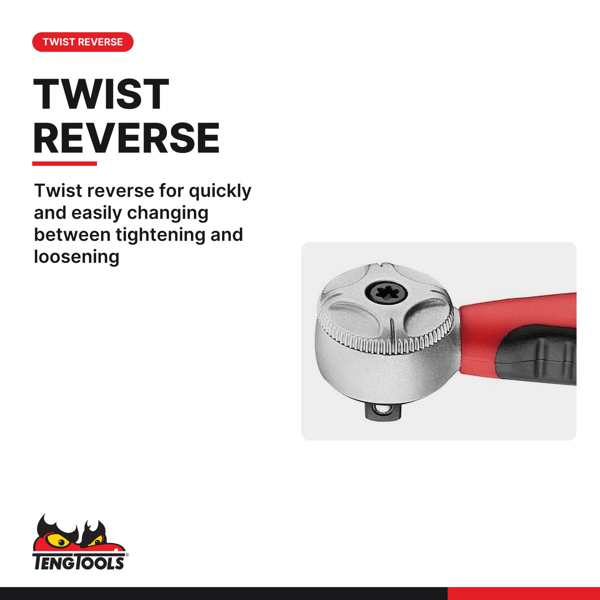 Teng Tools 1400-72MN 1/4 Inch Drive Mini Ratchet Wrench, twist reverse for quickly and easily changing between tightening