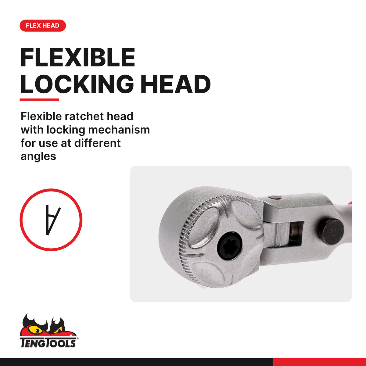 Teng Tools 1400-72SN 1/4 Drive 72-Tooth Flex Head Ratchet Wrench, flexible ratchet head with locking mechanism for use at