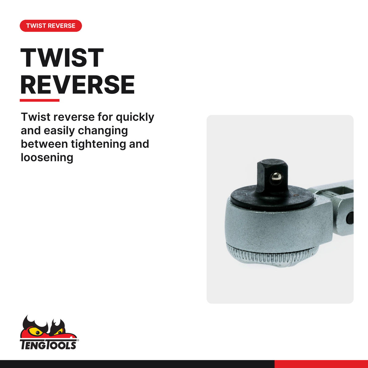 Teng Tools 1400-72SN 1/4 Drive 72-Tooth Flex Head Ratchet Wrench, twist reverse for quickly and easily changing between