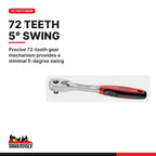 Teng Tools 1400-72U 1/4, 3/8 & 1/2 Inch Drive 72 Tooth Mini Ratchet, precise 72-tooth gear mechanism provides a minimal