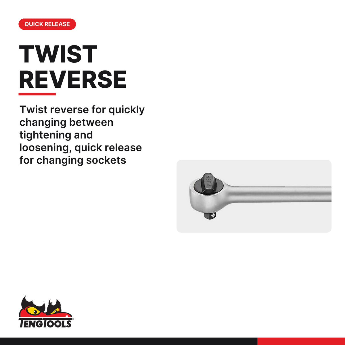 Teng Tools 1400L 1/4 Drive 43 Tooth Long Arm Ratchet Wrench, twist reverse for quickly changing between tightening and