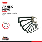 Teng Tools 1424 Hex Key Set AF 10 Pieces, 10 hex keys AF, 1/16" to 3/8"