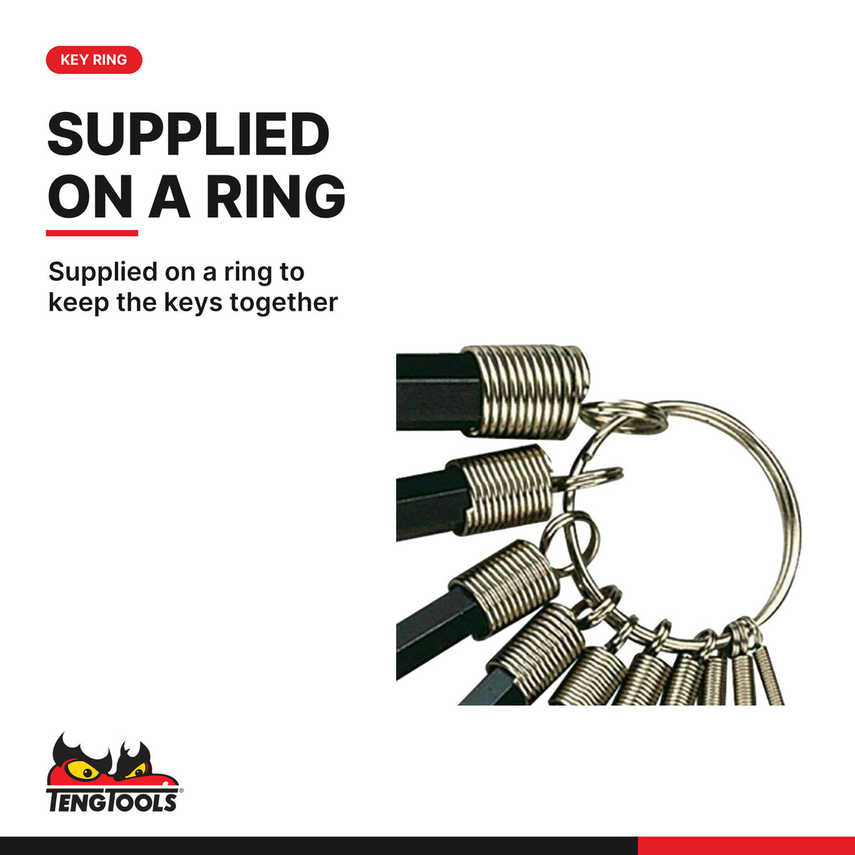 Teng Tools 1424 Hex Key Set AF 10 Pieces, supplied on a ring to keep the keys together