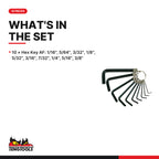 Teng Tools 1424 Hex Key Set AF 10 Pieces, what's in the tray