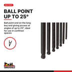Teng Tools 1474 Ball Point Hex Key Set AF 7 Pieces, ball point end on the long key end giving access at angles of up to 25°