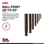 Teng Tools 1475 Ball Point Hex Key Set 7 Pieces, ball point end on the long key end giving access at angles of up to 25°