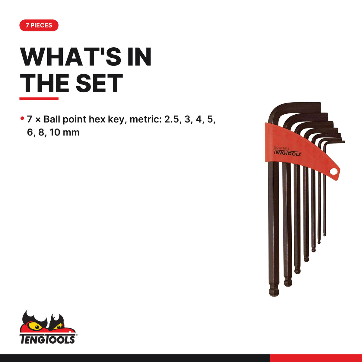 Teng Tools 1475 Ball Point Hex Key Set 7 Pieces, what's in the tray
