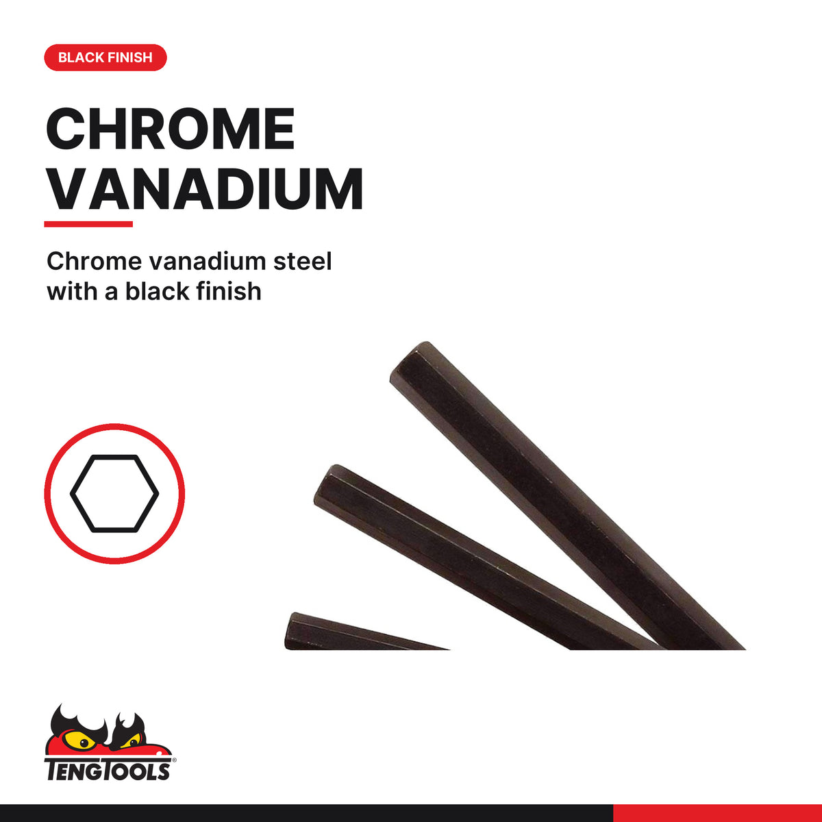 Teng Tools 1476NMM Folding Hex Key Set 1.5-6 mm ALU 7 Pieces, chrome vanadium steel with a black finish