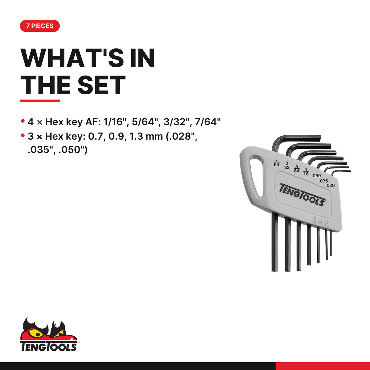 Teng Tools 1477AF Mini hex key set AF 7 pieces, what's in the set