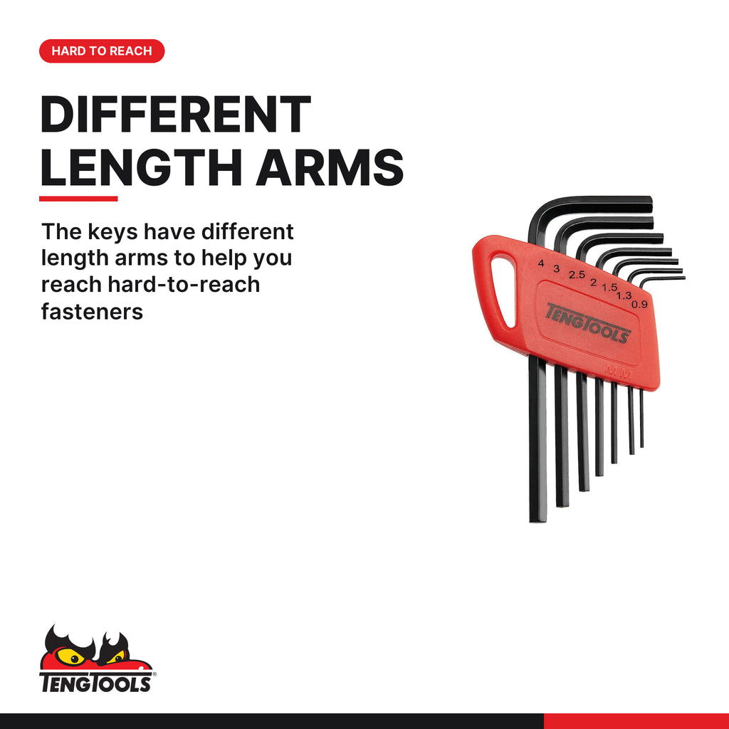 Teng Tools 1477MM Mini hex key set metric 7 pieces, the keys have different length arms to help you reach hard-to-reach
