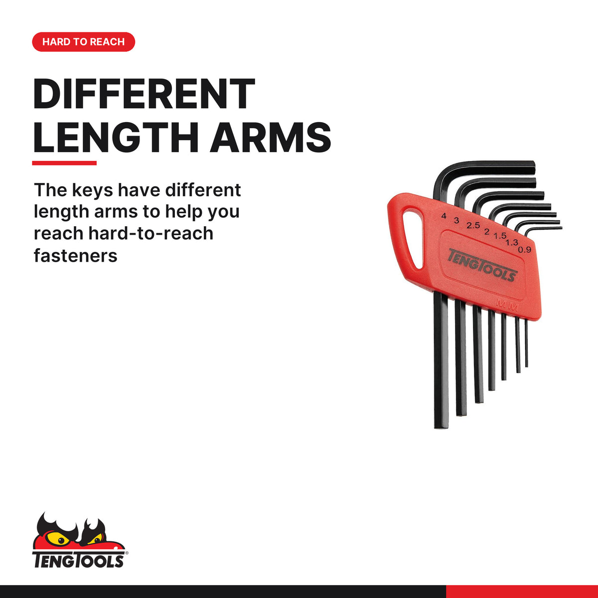 Teng Tools 1477MM Mini hex key set metric 7 pieces, the keys have different length arms to help you reach hard-to-reach