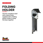Teng Tools 1479AF Ball Point Hex Key Set AF 9 Pieces, chrome vanadium steel with a black finish, supplied with a folding