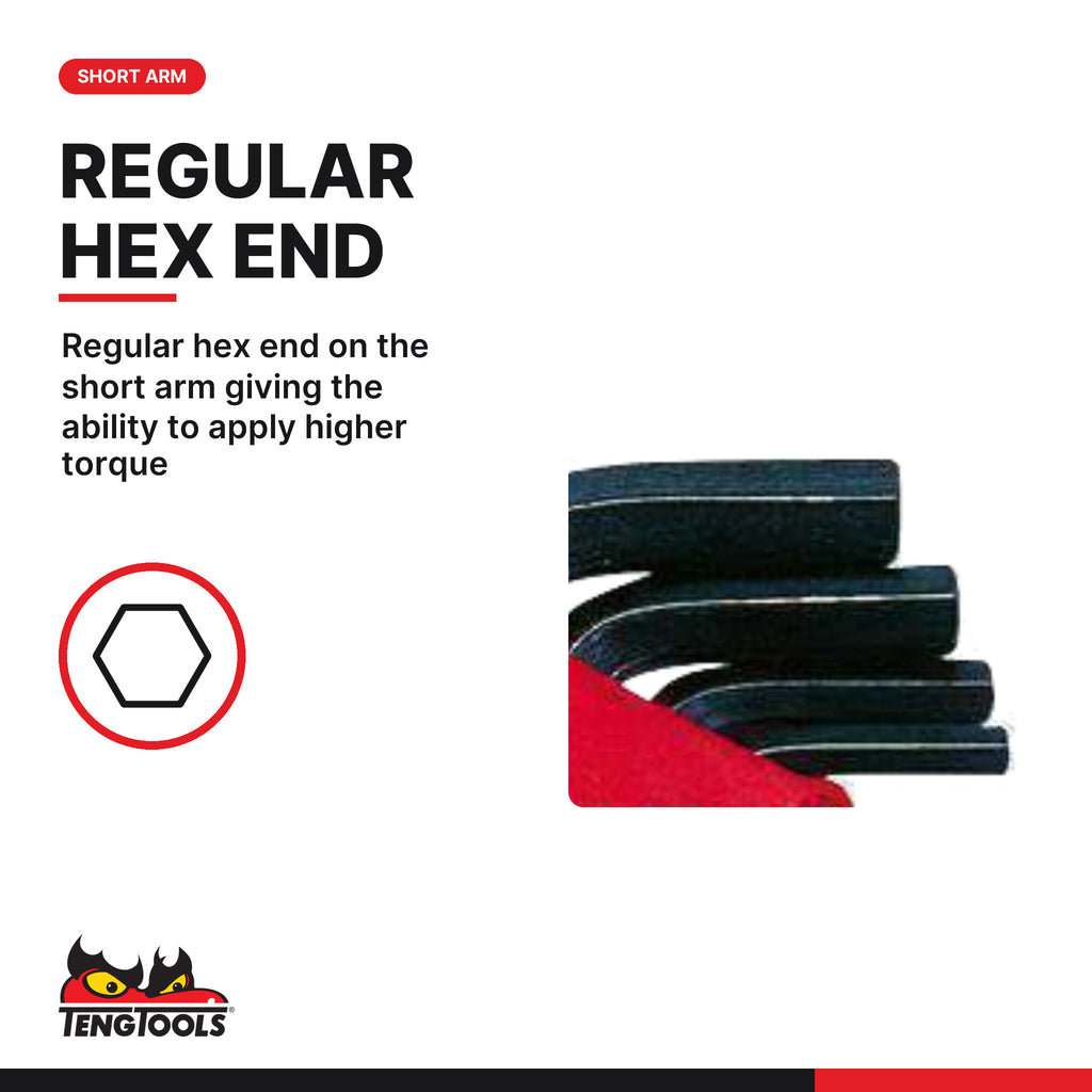 Teng Tools 1479MM Ball Point Hex Key Set 9 Pieces, regular hex end on the short arm giving the ability to apply higher torque