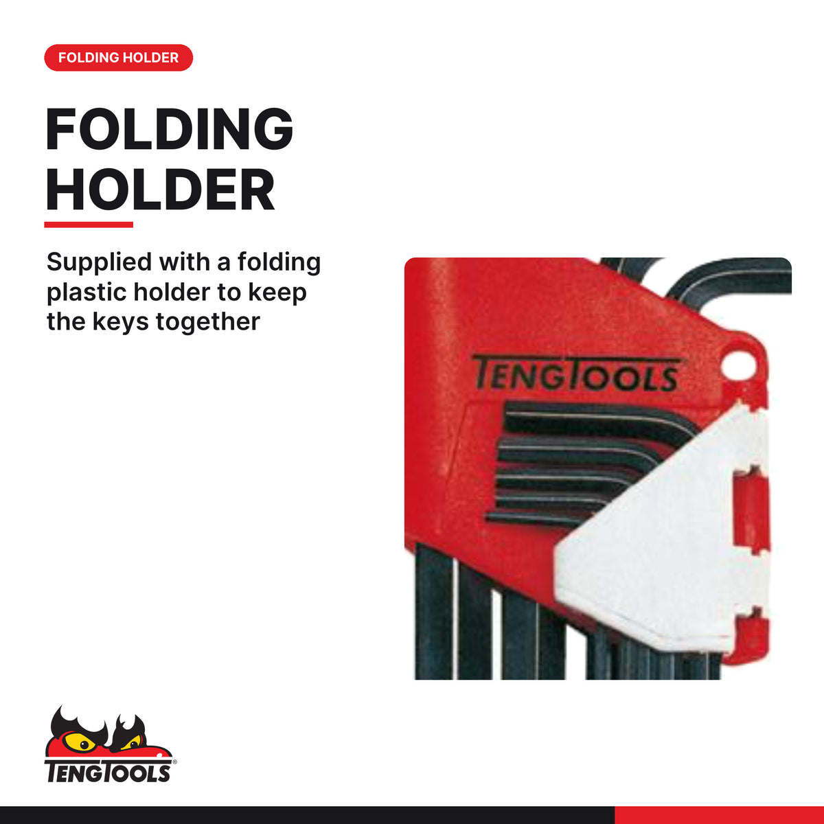 Teng Tools 1479MMR Hex Key Set 9 Pieces, supplied with a folding plastic holder to keep the keys together