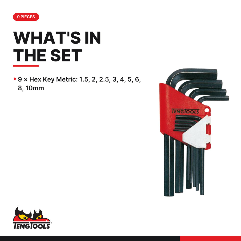 Teng Tools 1479MMR Hex Key Set 9 Pieces, what's in the tray