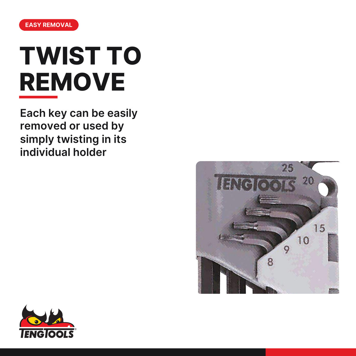 Teng Tools 1479TX TX Key Set 9 Pieces, each key can be easily removed or used by simply twisting in its individual holder