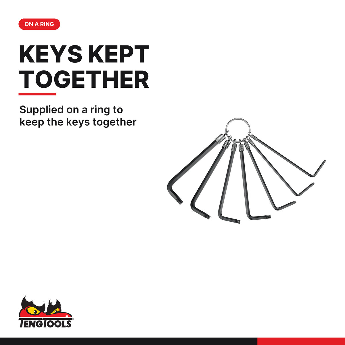Teng Tools 1487 TX Key Set 7 Pieces, supplied on a ring to keep the keys together
