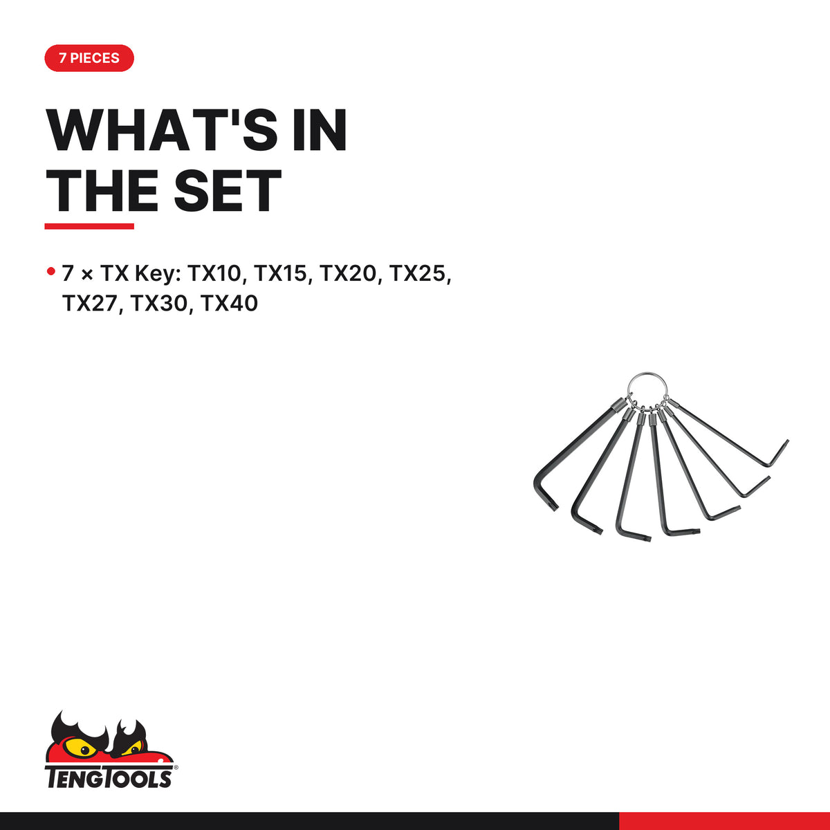 Teng Tools 1487 TX Key Set 7 Pieces, what's in the set