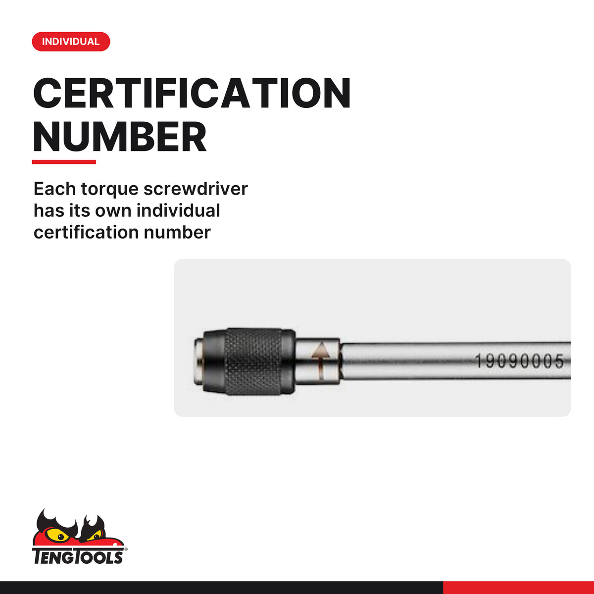 Teng Tools 1492TSD 1 to 5 Nm 1/4 Inch Drive Torque Screwdriver, each torque screwdriver has its own individual certification