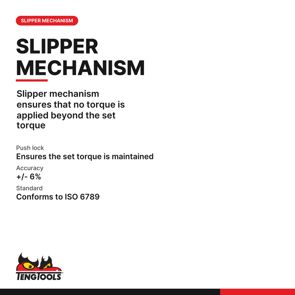 Teng Tools 1492TSD 1 to 5 Nm 1/4 Inch Drive Torque Screwdriver, slipper mechanism ensures that no torque is applied beyond
