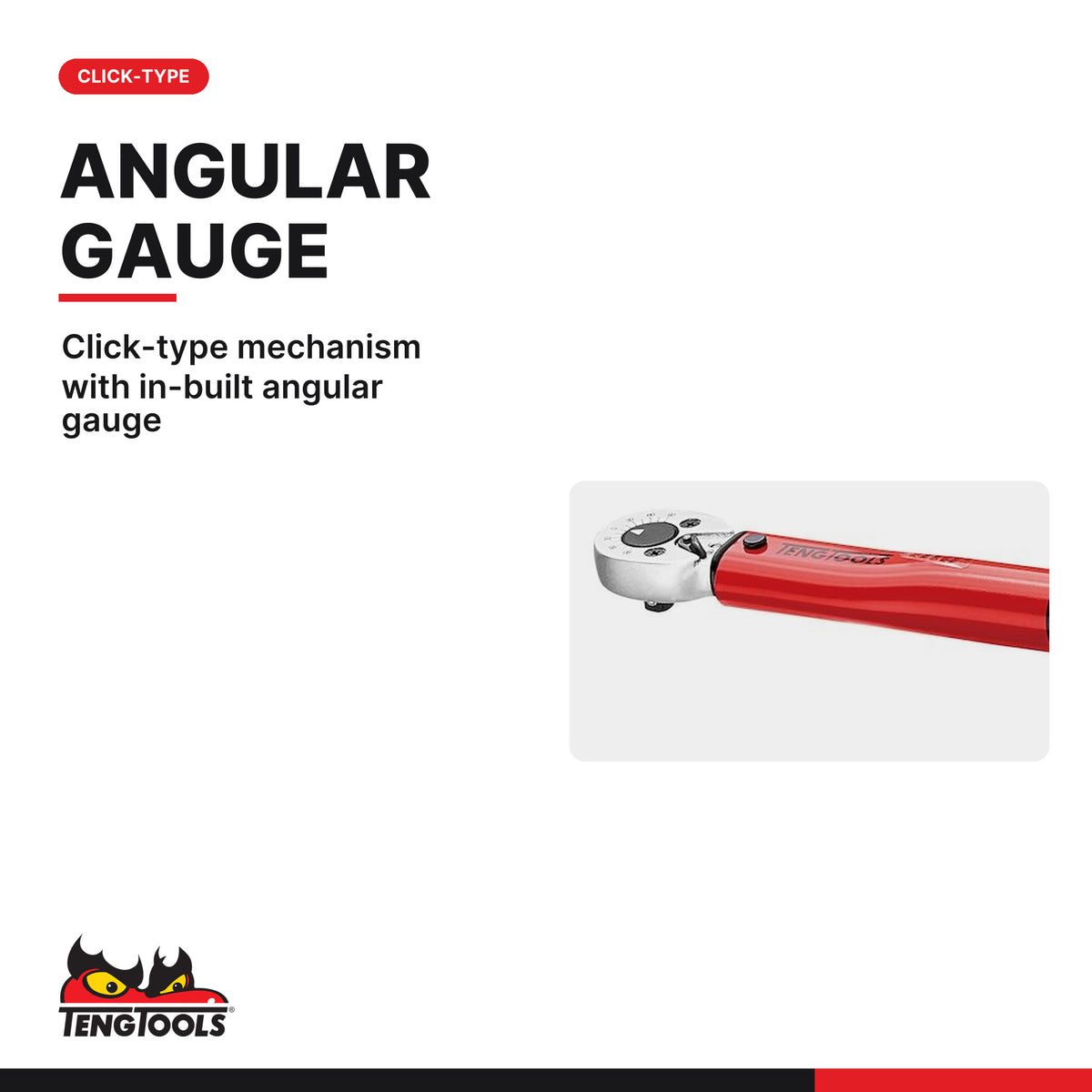 Teng Tools 1492UAG-E 1/4 Inch Drive Torque Wrench, 40 to 250 in-lb, click-type mechanism with in-built angular gauge