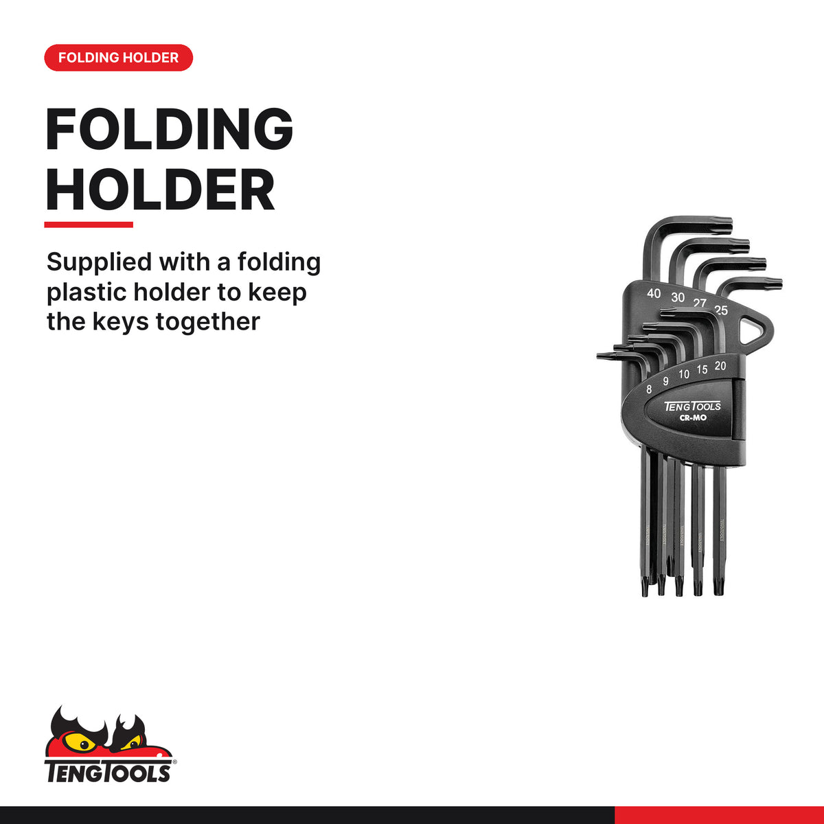 Teng Tools 1498TPX Folding TPX Key Set CR-MO 9 Pieces, supplied with a folding plastic holder to keep the keys together