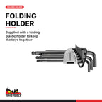 Teng Tools 1499AF Ball Point Hex Key Set CR-MO AF 9 Pieces, supplied with a folding plastic holder to keep the keys together
