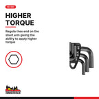 Teng Tools 1499AF Ball Point Hex Key Set CR-MO AF 9 Pieces, regular hex end on the short arm giving the ability to apply