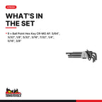 Teng Tools 1499AF Ball Point Hex Key Set CR-MO AF 9 Pieces, what's in the tray