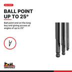 Teng Tools 1499MM Ball Point Hex Key Set CR-MO 9 Pieces, ball point end on the long key end giving access at angles of up to