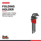 Teng Tools 1499MM Ball Point Hex Key Set CR-MO 9 Pieces, supplied with a folding plastic holder to keep the keys together