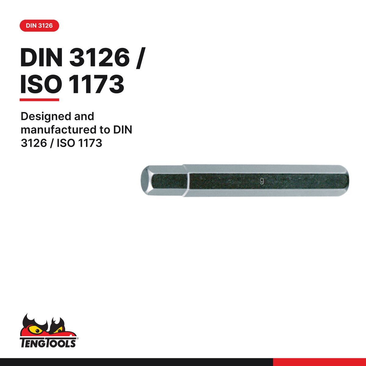 Teng Tools 210805 5-19 mm Hex Bit with 12 mm Hex Drive Shank, designed and manufactured to DIN 3126 / ISO 1173