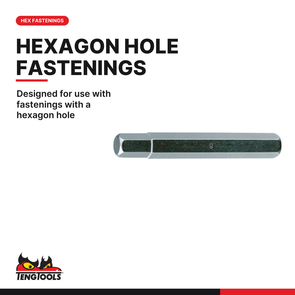 Teng Tools 210805 5-19 mm Hex Bit with 12 mm Hex Drive Shank, designed for use with fastenings with a hexagon hole
