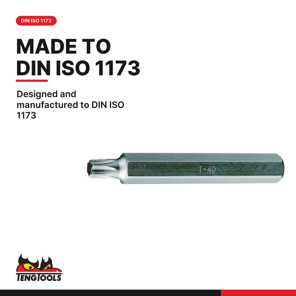 Teng Tools 220825 TX25 75mm 10mm Hex Drive Bit, designed and manufactured to DIN ISO 1173