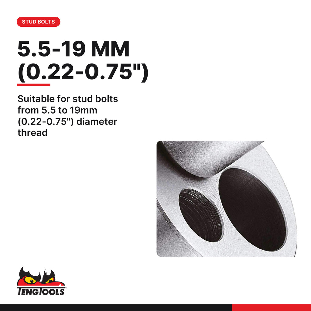 Teng Tools 2300 1/2 Inch Drive Eccentric Stud Extractor, suitable for stud bolts from 5.5 to 19mm (0.22-0.75") diameter