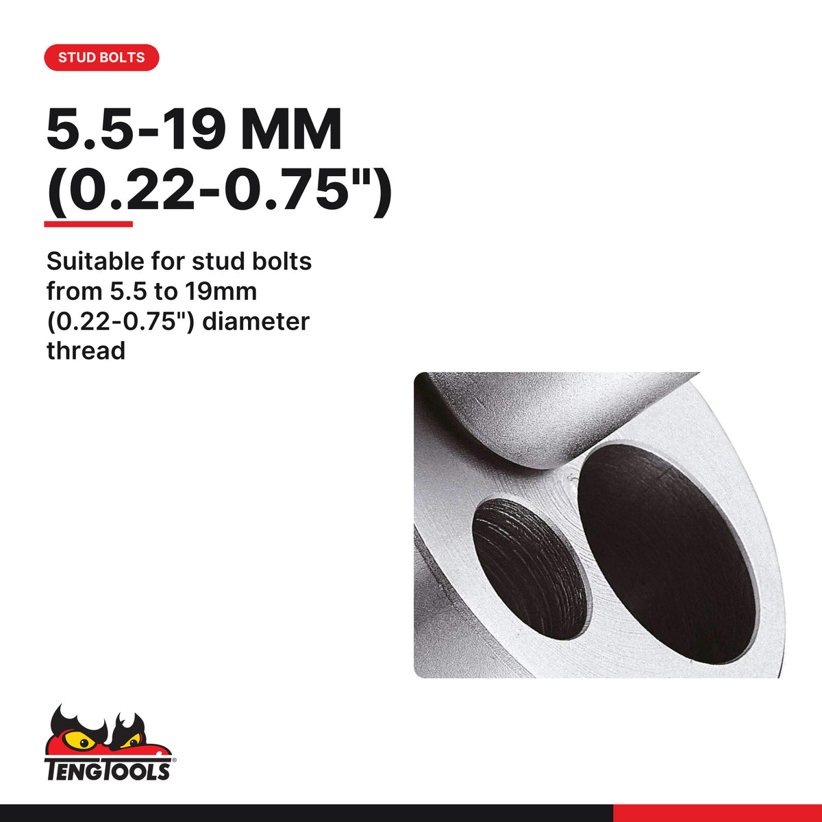 Teng Tools 2300 1/2 Inch Drive Eccentric Stud Extractor, suitable for stud bolts from 5.5 to 19mm (0.22-0.75") diameter