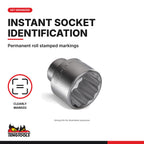 Teng Tools 3/4 inch drive 12-point SAE socket close-up showing the roll stamped markings