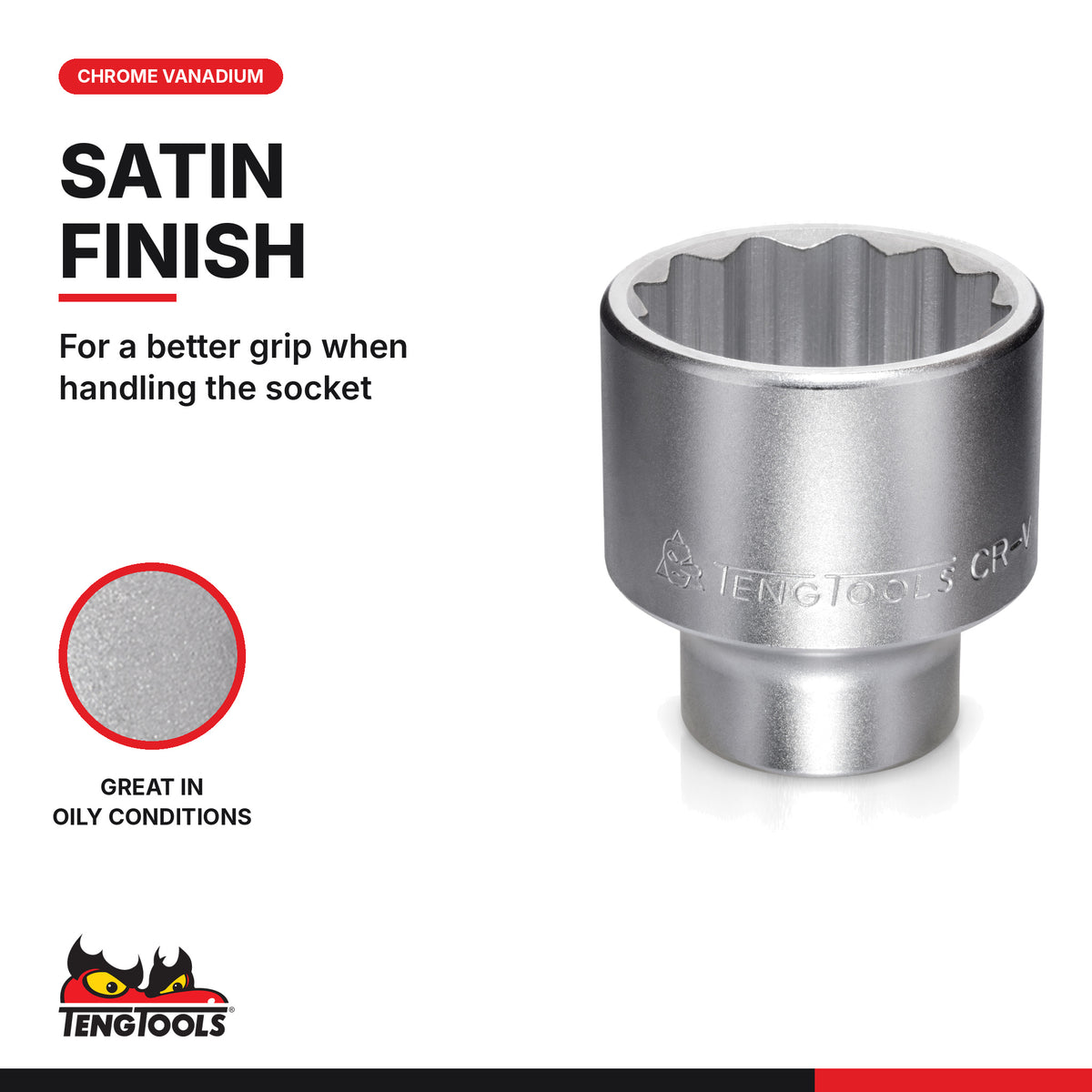 Teng Tools 3/4 inch drive 12-point SAE socket with a satin finish and stamped CR-V chrome vanadium marking