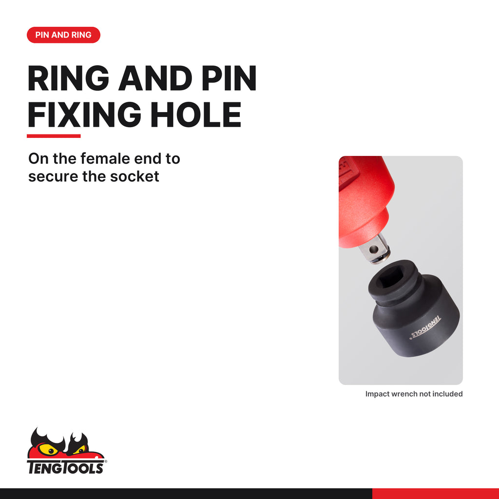 Teng Tools 3/4 inch drive 6-point metric DIN impact socket, ring and pin fixing hole on the female end