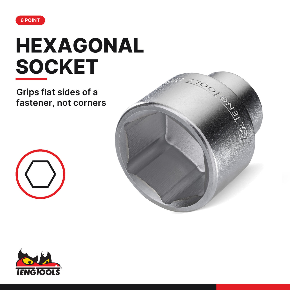 Teng Tools 3/4 inch drive 6-point metric socket, close-up of the hexagonal socket end