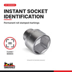 Teng Tools 3/4 inch drive 6-point metric socket close-up showing the roll stamped markings