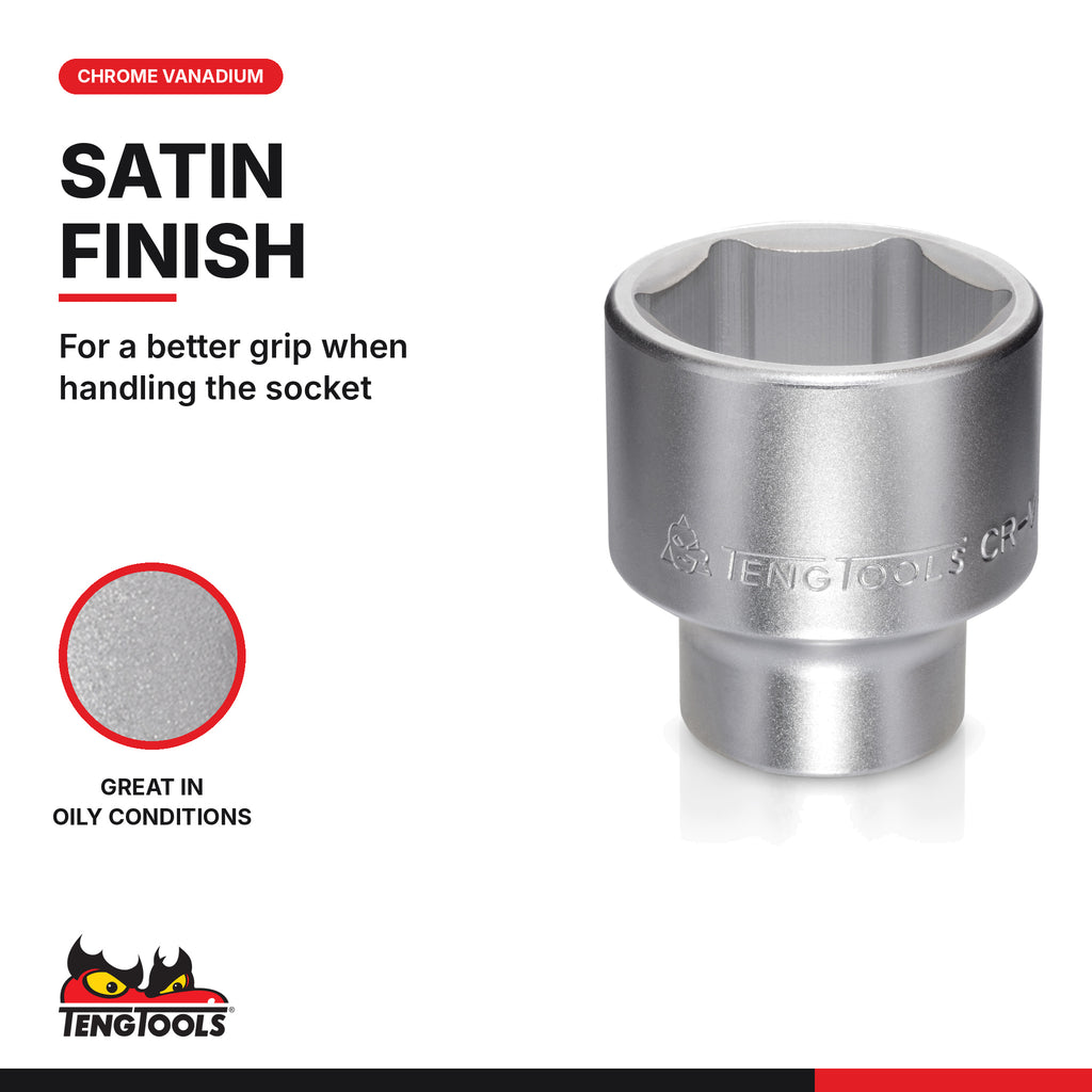 Teng Tools 3/4 inch drive 6-point metric socket with a satin finish and stamped CR-V chrome vanadium marking