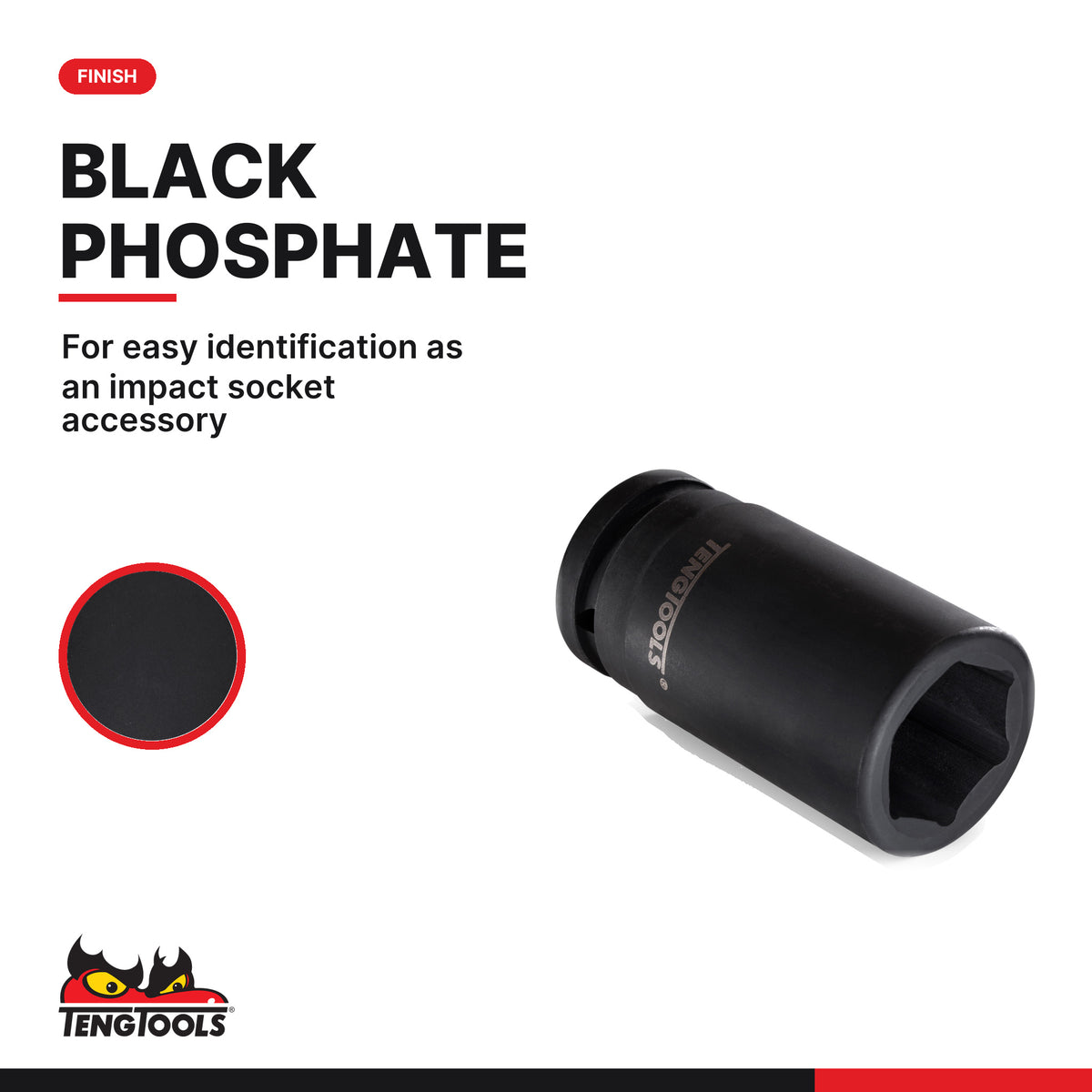 Teng Tools 3/4 inch drive 6-point SAE DIN deep impact socket with a black phosphate finish