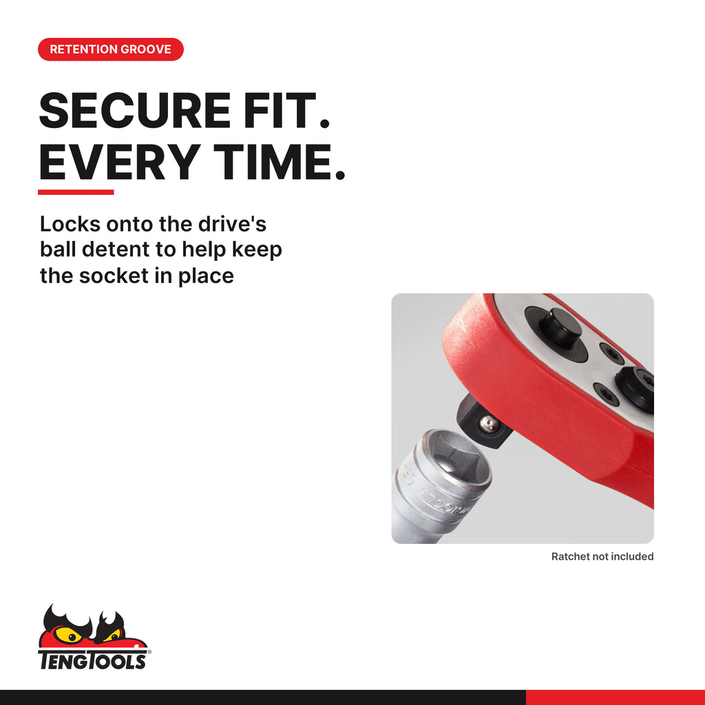 Teng Tools 3/4 inch drive metric hex bit socket and the ball detent retention groove on the drive end