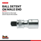 Teng Tools 3/4 in drive extension bar with safety lock, 100, 200 or 400 mm, ball detent on the male end to secure the socket